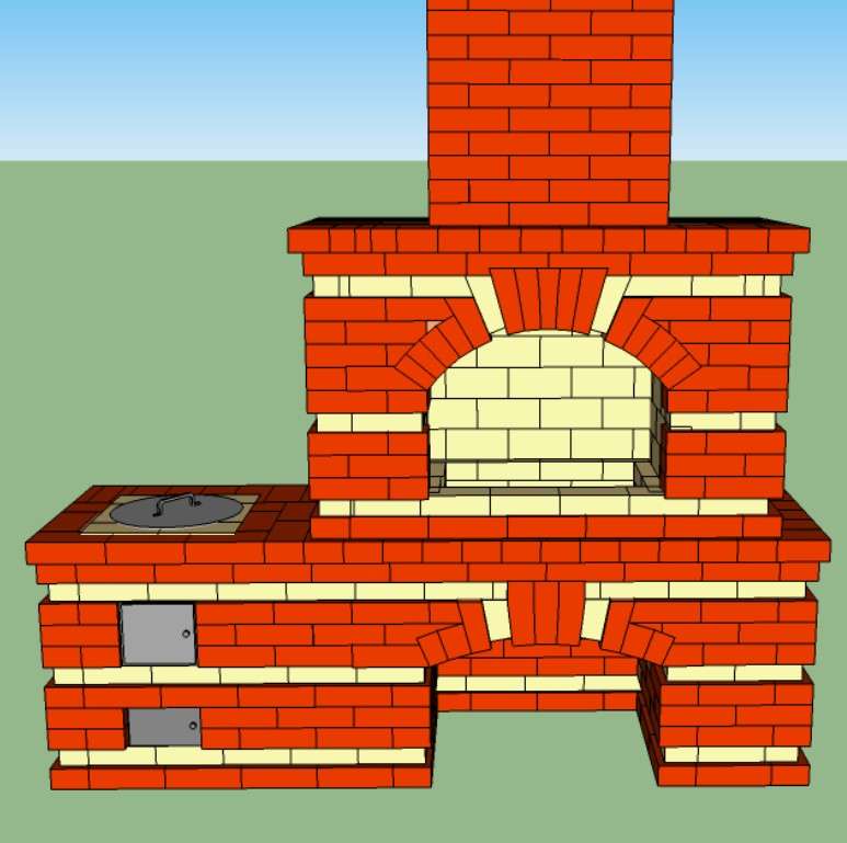 Как построить уличный мангал из кирпича: подробная порядовка, схема кладки, монтаж дымохода и установка печного листа под камин